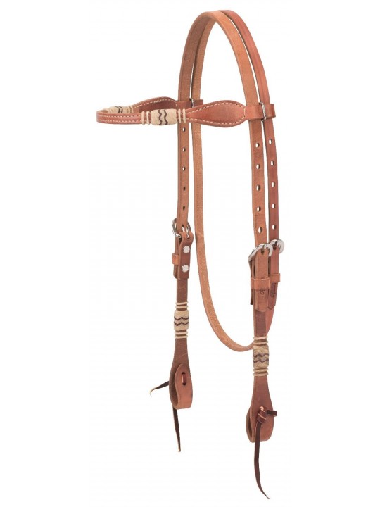 Harness Leather Headstall With Browband And Rawhide Accents