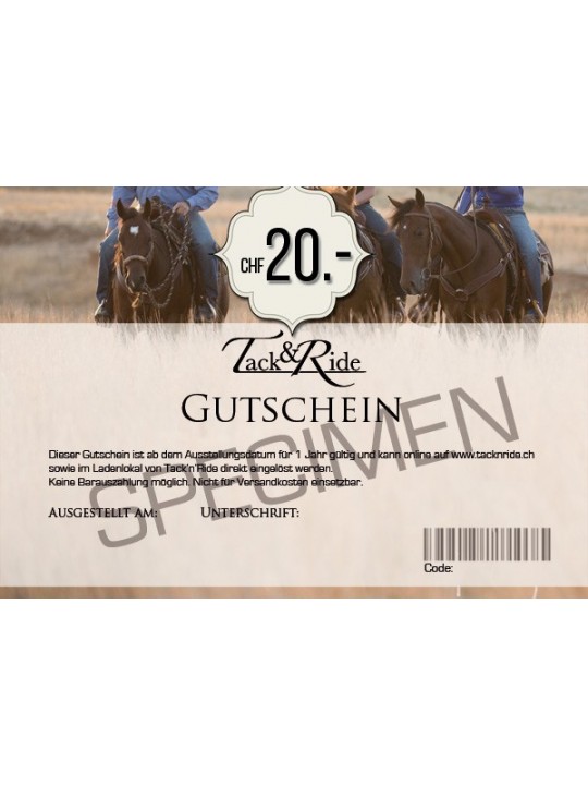 Tack'n'Ride Geschenkgutschein 20 CHF